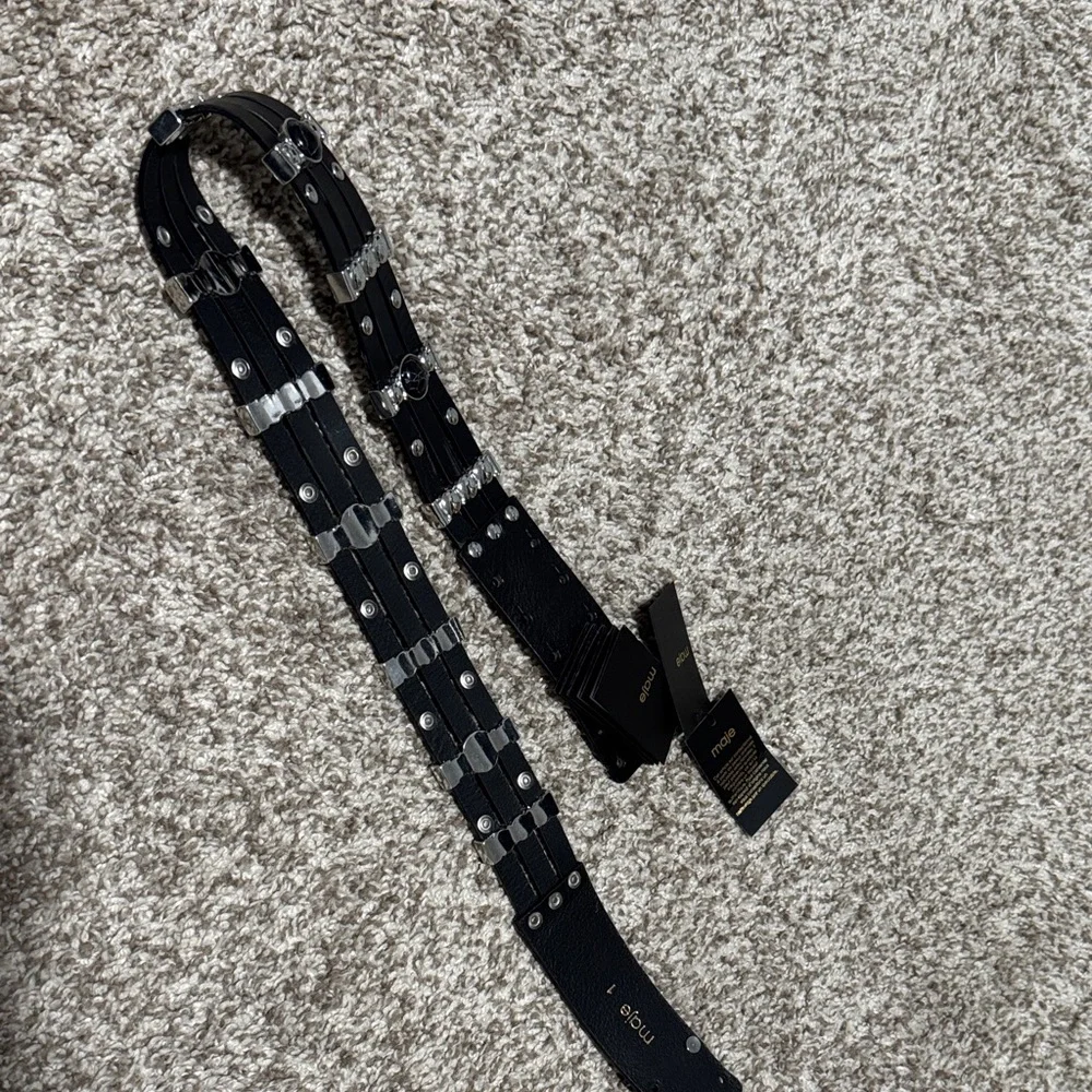 Maje Black Leather Studded Belt with Silver Hardware Size 1 NWT - Picture 3 of 7